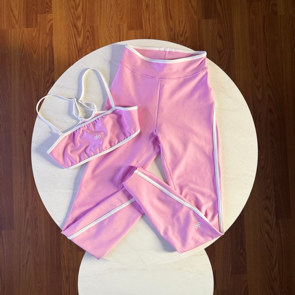 Alo Pink Striped High-Waist Leggings & Sports Bra Set